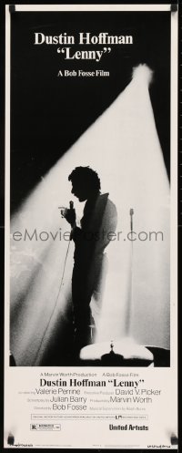 2j241 LENNY insert 1974 silhouette image of Dustin Hoffman as comedian Lenny Bruce at microphone!