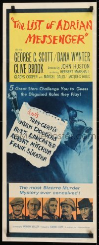 2j247 LIST OF ADRIAN MESSENGER insert 1963 John Huston directs five heavily disguised great stars!