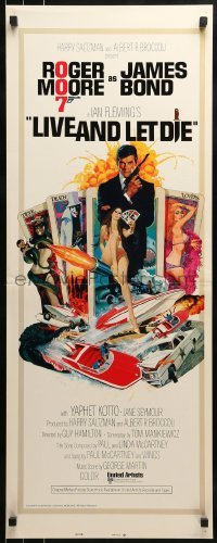 2j249 LIVE & LET DIE East Hemi insert 1973 art of Roger Moore as James Bond by Robert McGinnis!