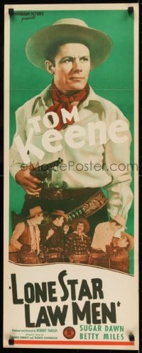 2j252 LONE STAR LAW MEN insert 1941 western cowboy Tom Keene with gun and beating up bad guy!
