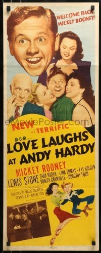 2j261 LOVE LAUGHS AT ANDY HARDY insert 1947 Mickey Rooney, cool different art by Al Hirschfeld!