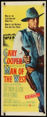 2j278 MAN OF THE WEST insert 1958 Anthony Mann, cowboy Gary Cooper is the man of fast draw!
