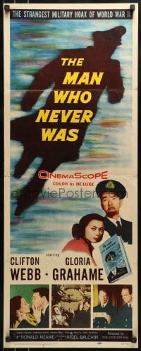 2j283 MAN WHO NEVER WAS insert 1956 Clifton Webb, Gloria Grahame, strangest military hoax of WWII!