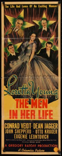 2j299 MEN IN HER LIFE insert 1941 great art of Loretta Young in sexy dress, Conrad Veidt!