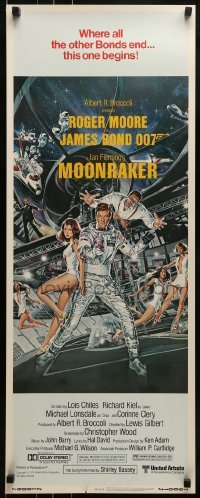 2j308 MOONRAKER insert 1979 art of Moore as James Bond & sexy Lois Chiles by Goozee!