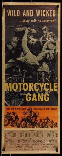 2j311 MOTORCYCLE GANG insert 1957 pretty Anne Neyland is wild & wicked and living with no tomorrow!