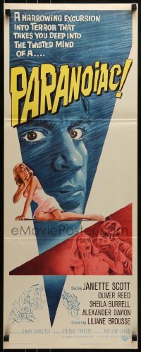2j336 PARANOIAC insert 1963 a harrowing excursion that takes you deep into its twisted mind!