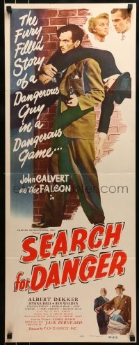 2j375 SEARCH FOR DANGER insert 1949 cool film noir art of John Calvert as The Falcon!