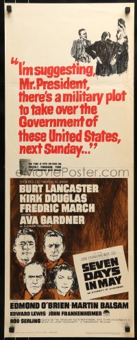 2j380 SEVEN DAYS IN MAY insert 1964 art of Burt Lancaster, Kirk Douglas, Fredric March & Gardner!
