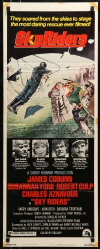 2j392 SKY RIDERS insert 1976 James Coburn, Susannah York, hang-gliding action artwork!