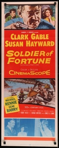 2j396 SOLDIER OF FORTUNE insert 1955 Susan Hayward, art of Clark Gable shooting gun!