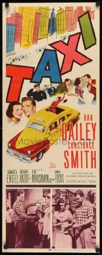 2j430 TAXI insert 1953 artwork of Dan Dailey & Constance Smith in yellow cab in New York City!