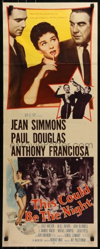 2j436 THIS COULD BE THE NIGHT insert 1957 Jean Simmons between Paul Douglas & Anthony Franciosa!