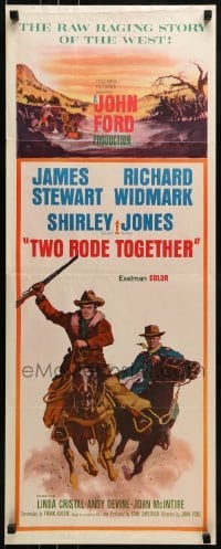 2j458 TWO RODE TOGETHER insert 1961 John Ford, art of James Stewart & Richard Widmark on horses!
