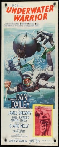 2j460 UNDERWATER WARRIOR insert 1958 cool art of underwater demolition team scuba diver Dan Dailey!