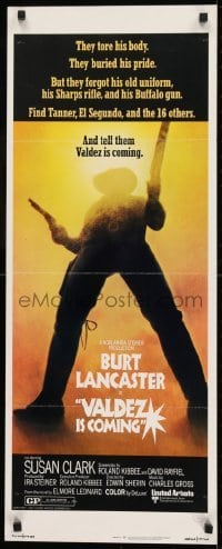 2j465 VALDEZ IS COMING insert 1971 Burt Lancaster, written by Elmore Leonard, gunslinger image!