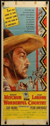 2j488 WONDERFUL COUNTRY insert 1959 Texan Robert Mitchum in sombrero, cool artwork!