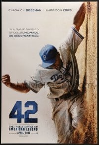 2k008 42 teaser DS 1sh 2013 baseball, image of Chadwick Boseman as Jackie Robinson sliding home!