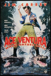 2k016 ACE VENTURA WHEN NATURE CALLS DS 1sh 1995 wacky Jim Carrey on crocodiles by John Alvin!