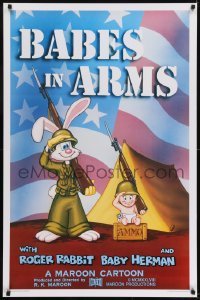 2k068 BABES IN ARMS Kilian 1sh 1988 Roger Rabbit & Baby Herman in Army uniform with rifles!