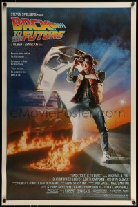 2k072 BACK TO THE FUTURE studio style 1sh 1985 art of Michael J. Fox & Delorean by Drew Struzan!
