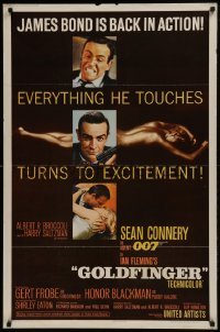 2k001 GOLDFINGER glossy 1sh 1964 three great images of Sean Connery as James Bond 007!