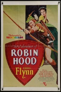 2r027 ADVENTURES OF ROBIN HOOD 1sh R1976 Flynn as Robin Hood, De Havilland, Rodriguez art!