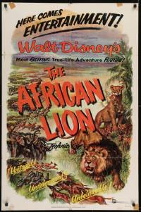 2r029 AFRICAN LION 1sh 1955 Walt Disney jungle safari documentary, cool animal artwork!