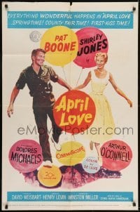 2r068 APRIL LOVE 1sh 1957 full-length romantic art of Pat Boone & sexy Shirley Jones!