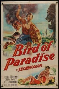 2r129 BIRD OF PARADISE 1sh 1951 art of barechested Louis Jourdan & tropical sexy Debra Paget!