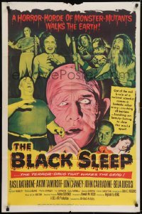 2r133 BLACK SLEEP 1sh 1956 Lon Chaney Jr. holding his victim, Bela Lugosi, Tor Johnson