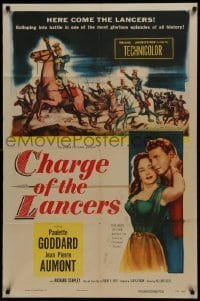 2r214 CHARGE OF THE LANCERS 1sh 1954 art of sexy Paulette Goddard & Jean Pierre Aumont!