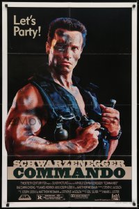 2r235 COMMANDO 1sh 1985 cool image of Arnold Schwarzenegger in camo, let's party!