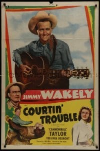 2r249 COURTIN' TROUBLE 1sh 1948 Jimmy Wakely w/guitar, Dub Cannonball Taylor & Virginia Belmont!