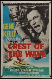 2r255 CREST OF THE WAVE 1sh 1954 great close up of angry Gene Kelly at periscope of submarine!