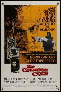 2r257 CRIMSON CULT 1sh 1970 Boris Karloff, Christopher Lee, what can satisfy the devil-god?