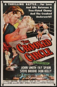 2r258 CROOKED CIRCLE 1sh 1957 two-fisted boxing champ vs crooked underworld, cool art!