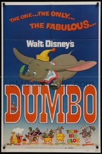 2r335 DUMBO 1sh R1972 colorful art from Walt Disney circus elephant classic!