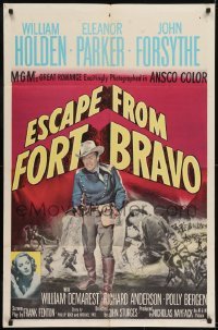 2r356 ESCAPE FROM FORT BRAVO 1sh 1953 cowboy William Holden, Eleanor Parker, John Sturges directed!