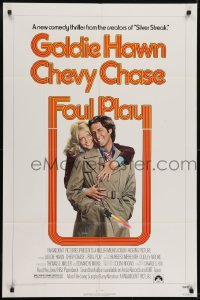 2r405 FOUL PLAY 1sh 1978 wacky Lettick art of Goldie Hawn & Chevy Chase, screwball comedy!