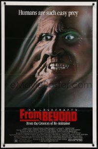 2r420 FROM BEYOND 1sh 1986 H.P. Lovecraft, wild sci-fi horror image, humans are such easy prey!