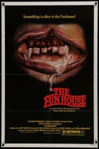 2r427 FUNHOUSE 1sh 1981 Tobe Hooper, creepy close up of drooling mouth with nasty teeth!