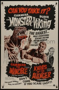 2r433 GAMMERA THE INVINCIBLE/KNIVES OF THE AVENGER 1sh 1960s sci-fi horror, can you take it?!