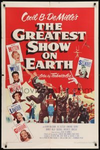 2r466 GREATEST SHOW ON EARTH 1sh 1952 best image of James Stewart, Betty Hutton & Emmett Kelly!