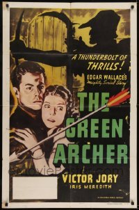 2r468 GREEN ARCHER 1sh R1957 Edgar Wallace serial, Jory, Meredith + cool Robin Hood shadow!