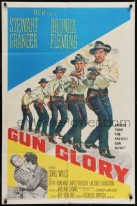 2r476 GUN GLORY 1sh 1957 cool artwork of Stewart Granger turning & shooting, Rhonda Fleming!