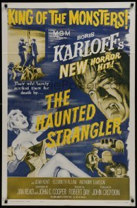 2r485 HAUNTED STRANGLER 1sh R1962 creepy Boris Karloff marked their death by their wild beauty!
