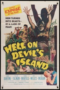 2r490 HELL ON DEVIL'S ISLAND 1sh 1957 Rex Ingram, men turned into beasts by a lash of fear!