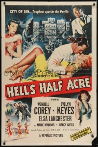 2r496 HELL'S HALF ACRE 1sh 1954 Wendell Corey romances sexy Evelyn Keyes in Hawaii!