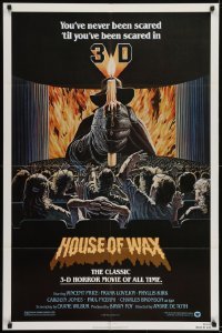 2r528 HOUSE OF WAX 1sh R1981 3-D, great artwork of Vincent Price with candle over audience!